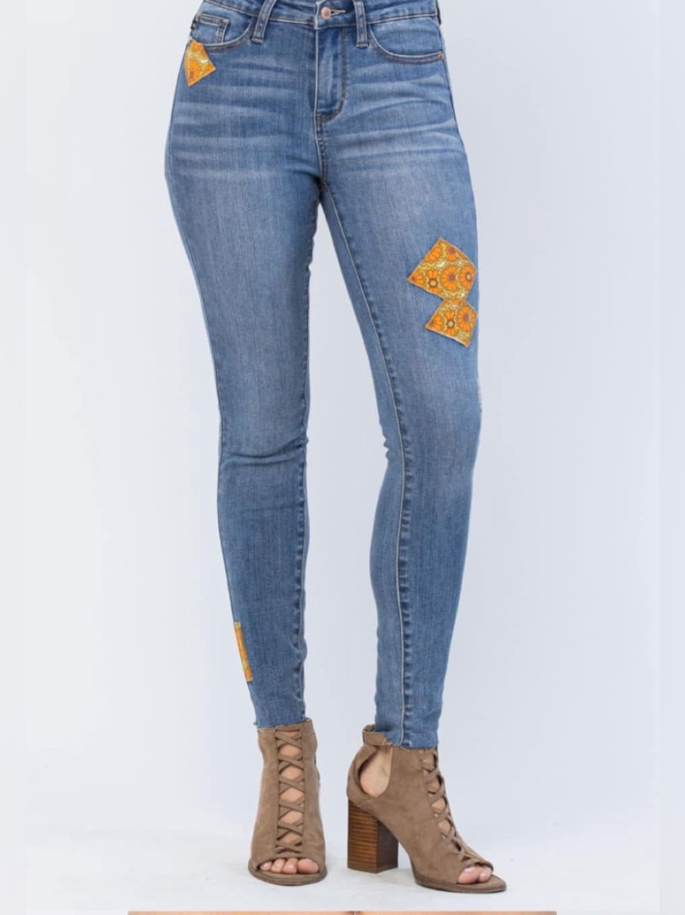 Judy Blue Blue Skinny Jeans with Orange Patch Accents